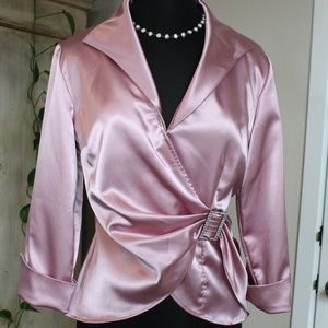 Pink Holiday Wrap Top with Rhinestone Buckle